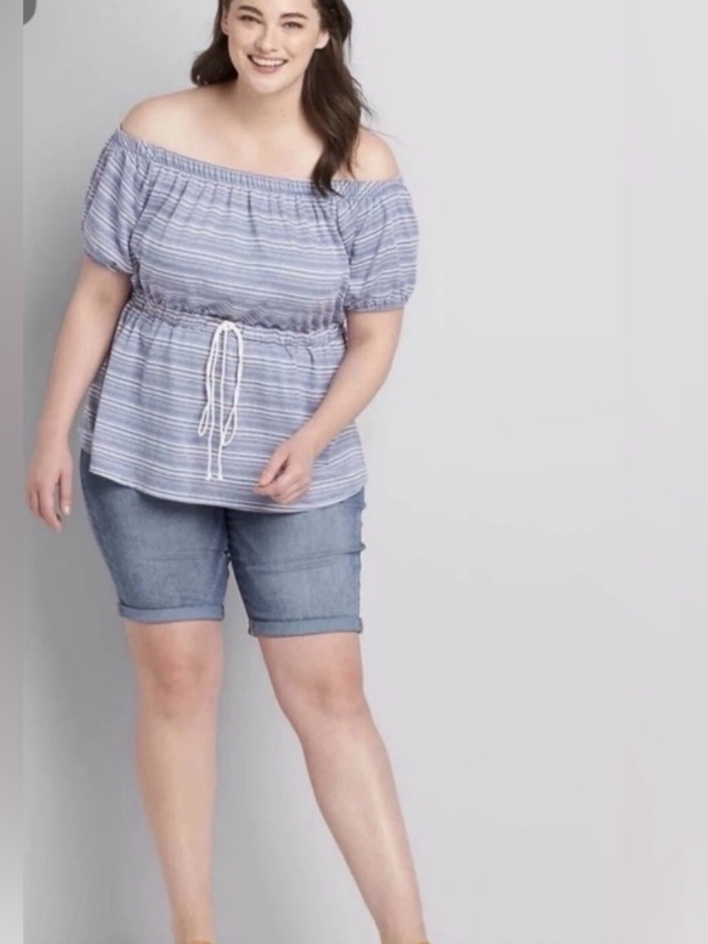 Lane Bryant Off-The-Shoulder Peplum Striped Top Size 26/28 Blue & White New